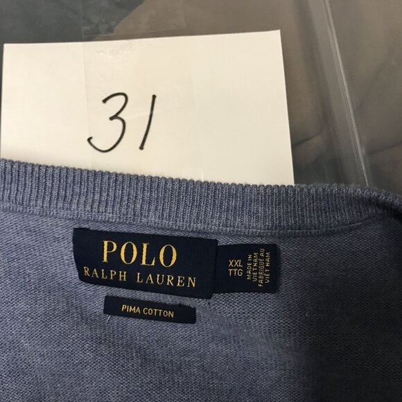 POLO Ralph Lauren Mens XXLT Pima Cotton V Neck Pullover Sweater Lt Blue - Picture 9 of 9